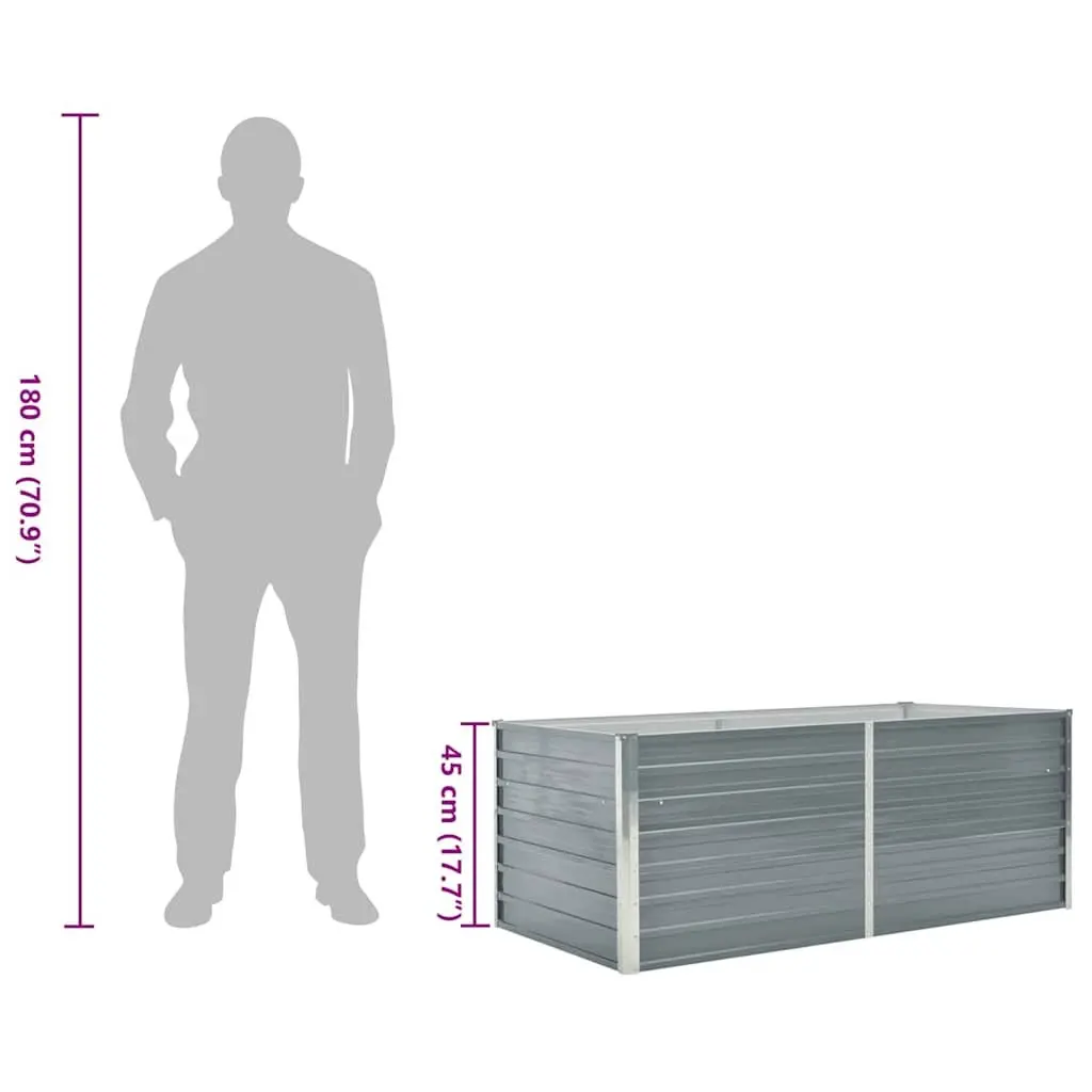 Galvanised Steel Raised Garden Bed Rectangular Grey 160x80x45 cm