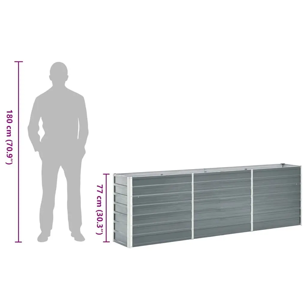 Garden Raised Bed Galvanised Steel 240x40x77cm Grey