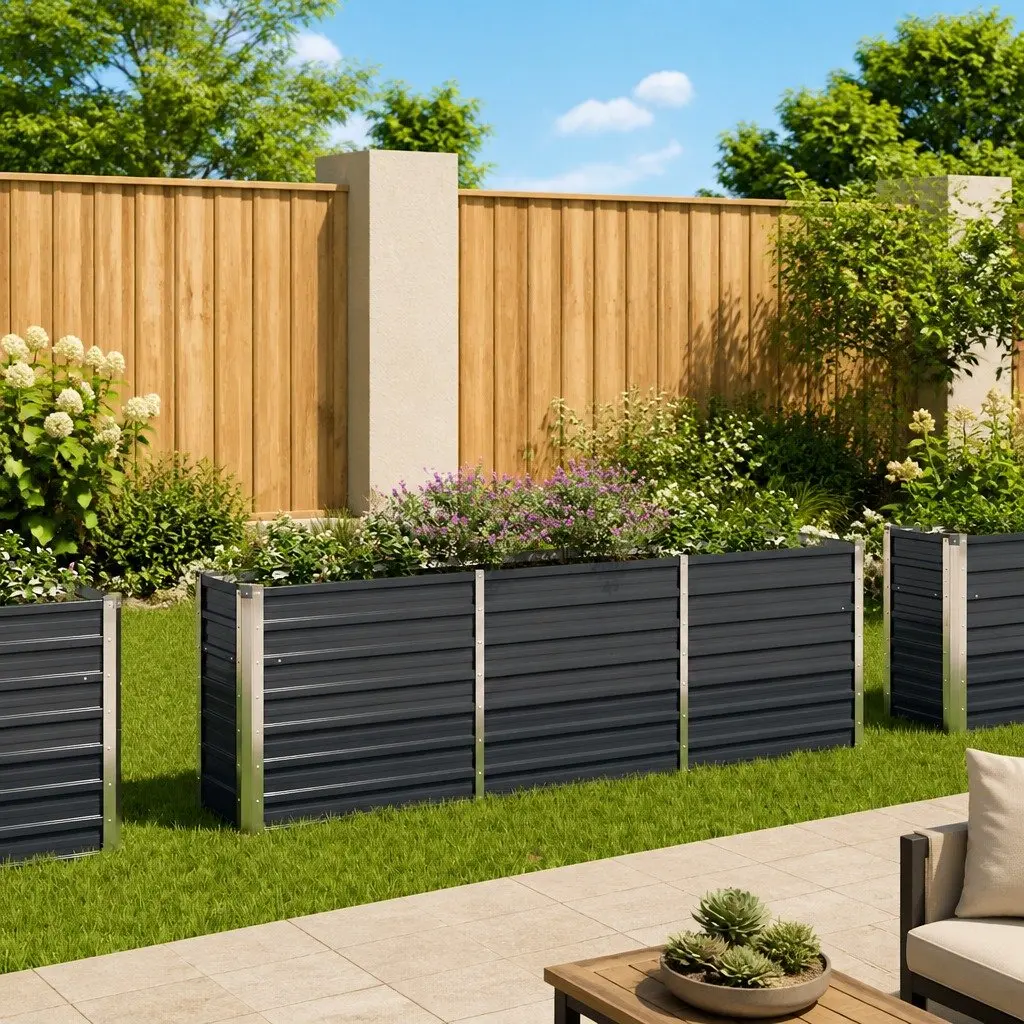 Raised Garden Bed Galvanised Steel Anthracite 240 x 40 x 77 cm