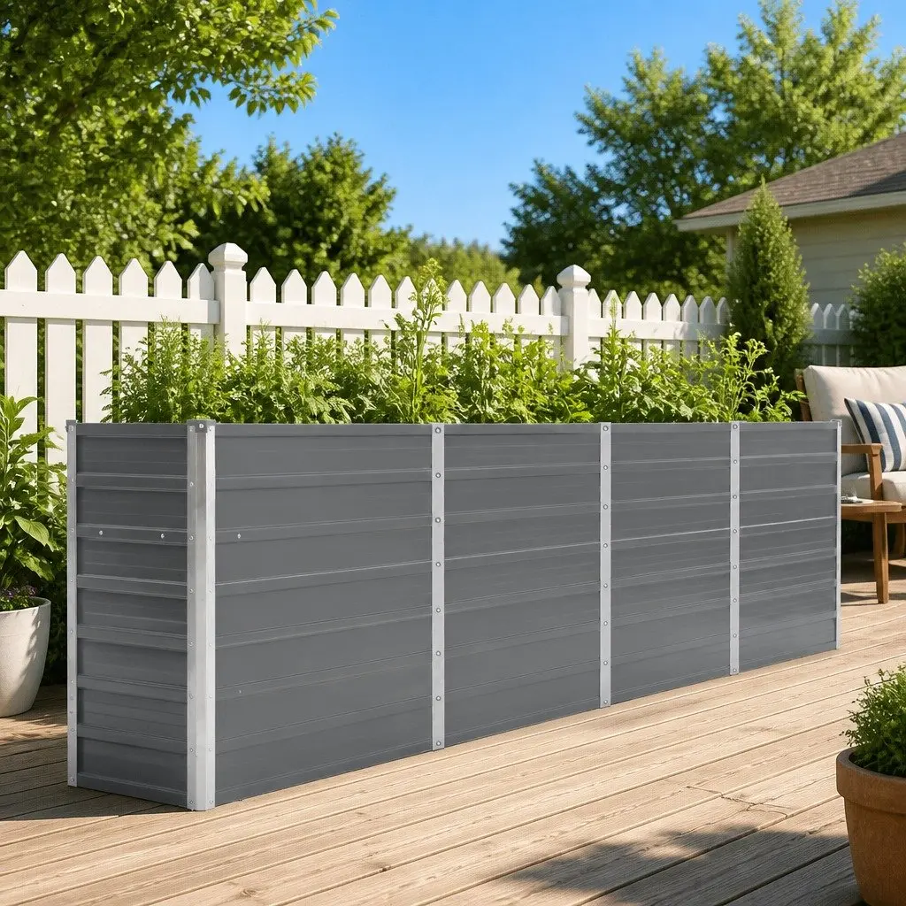 Raised Garden Bed Galvanised Steel Grey 320x40x77 cm Rectangular Planter