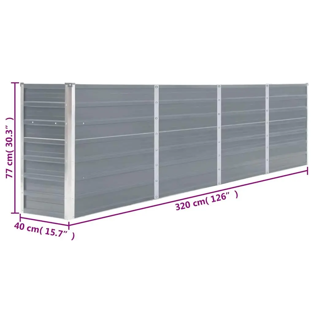 Raised Garden Bed Galvanised Steel Grey 320x40x77 cm Rectangular Planter