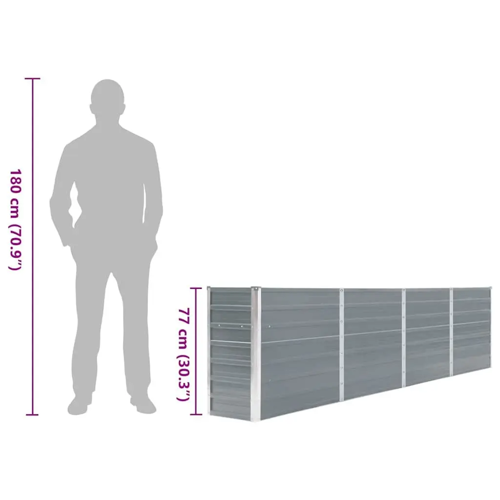 Raised Garden Bed Galvanised Steel Grey 320x40x77 cm Rectangular Planter