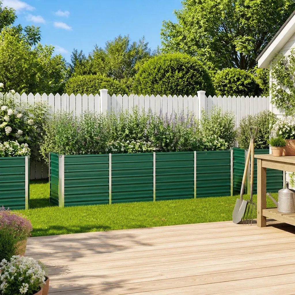 Raised Garden Bed Galvanised Steel 320x40x77cm Green Outdoor Balcony Planter Box