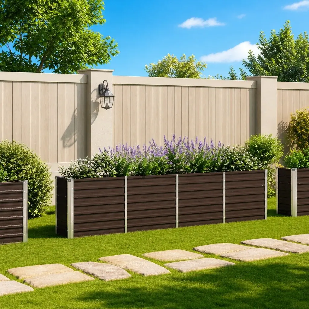 Galvanised Steel Raised Garden Bed Brown Rectangular 320x40x77 cm