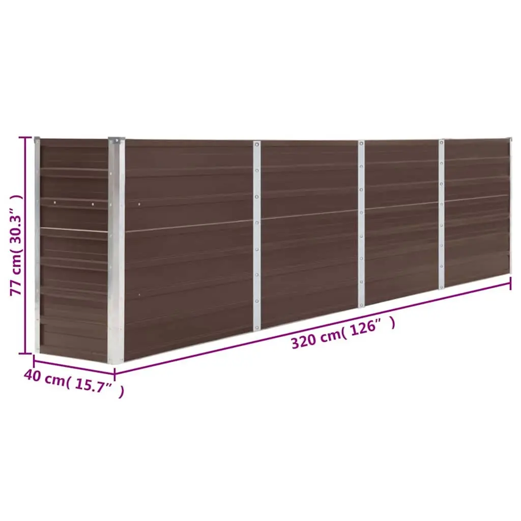 Galvanised Steel Raised Garden Bed Brown Rectangular 320x40x77 cm
