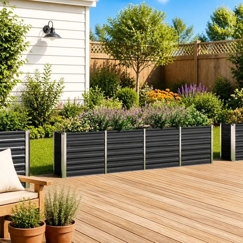 Raised Garden Bed Galvanised Steel Anthracite 320x40x77 cm