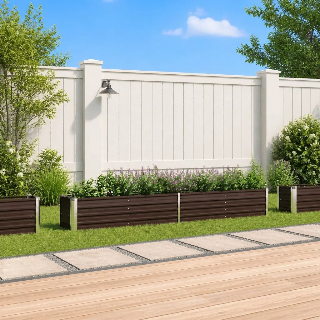 Raised Garden Bed Galvanised Steel Brown Deep Wide Planter for Outdoor Patio Yard Flowers Vegetables Herbs