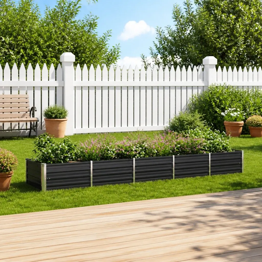 Galvanised Steel Raised Planter Box 400x80x45cm Anthracite Weather Resistant Garden Bed