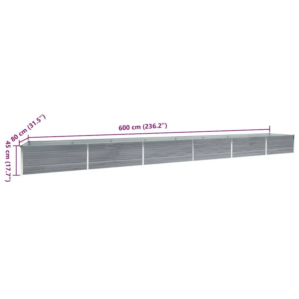 Galvanised Steel Raised Bed Weather Resistant Outdoor Planter Box Grey 600 x 80 x 45 cm
