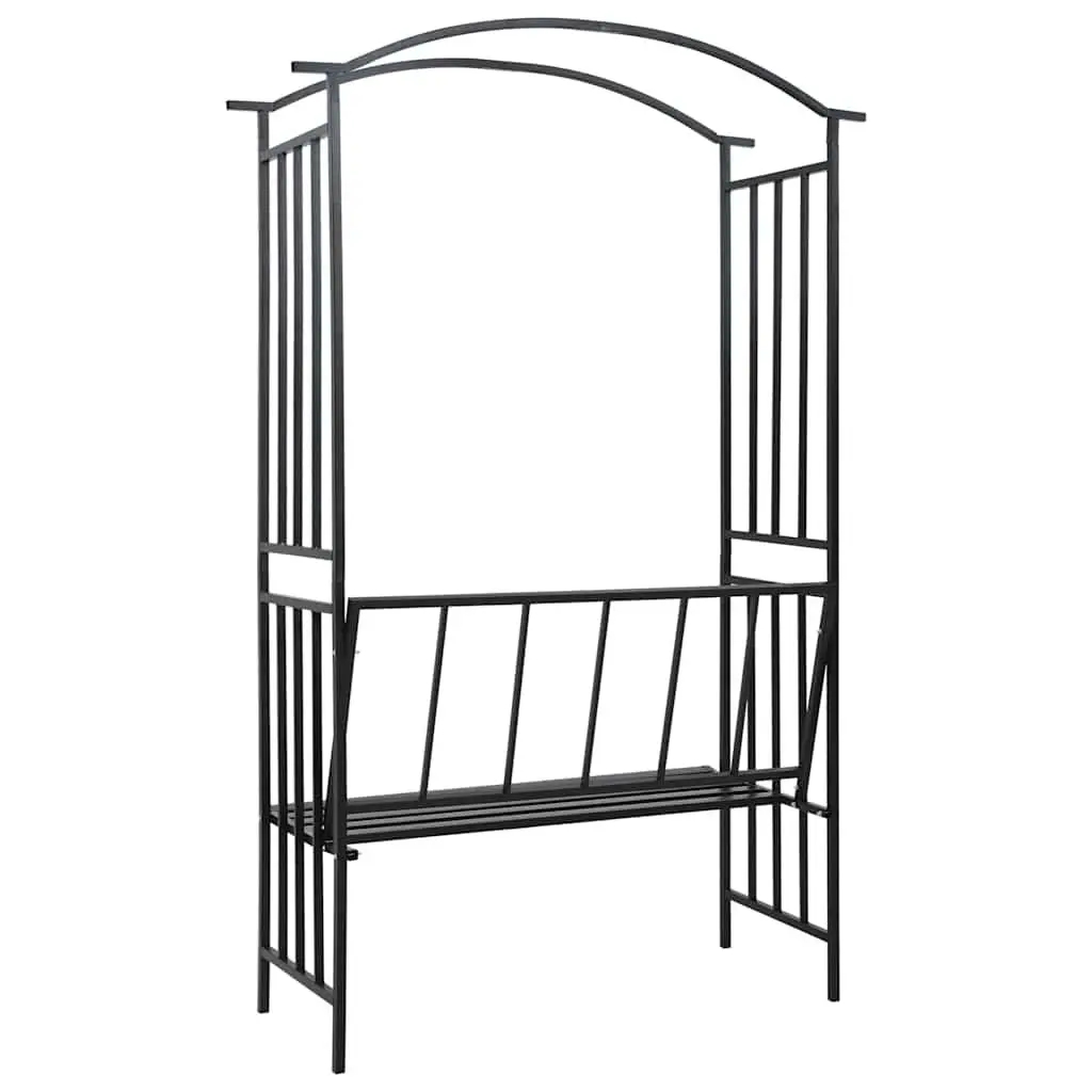 Garden Arch with Bench Black Iron Outdoor Pergola 128 x 50 x 207 cm