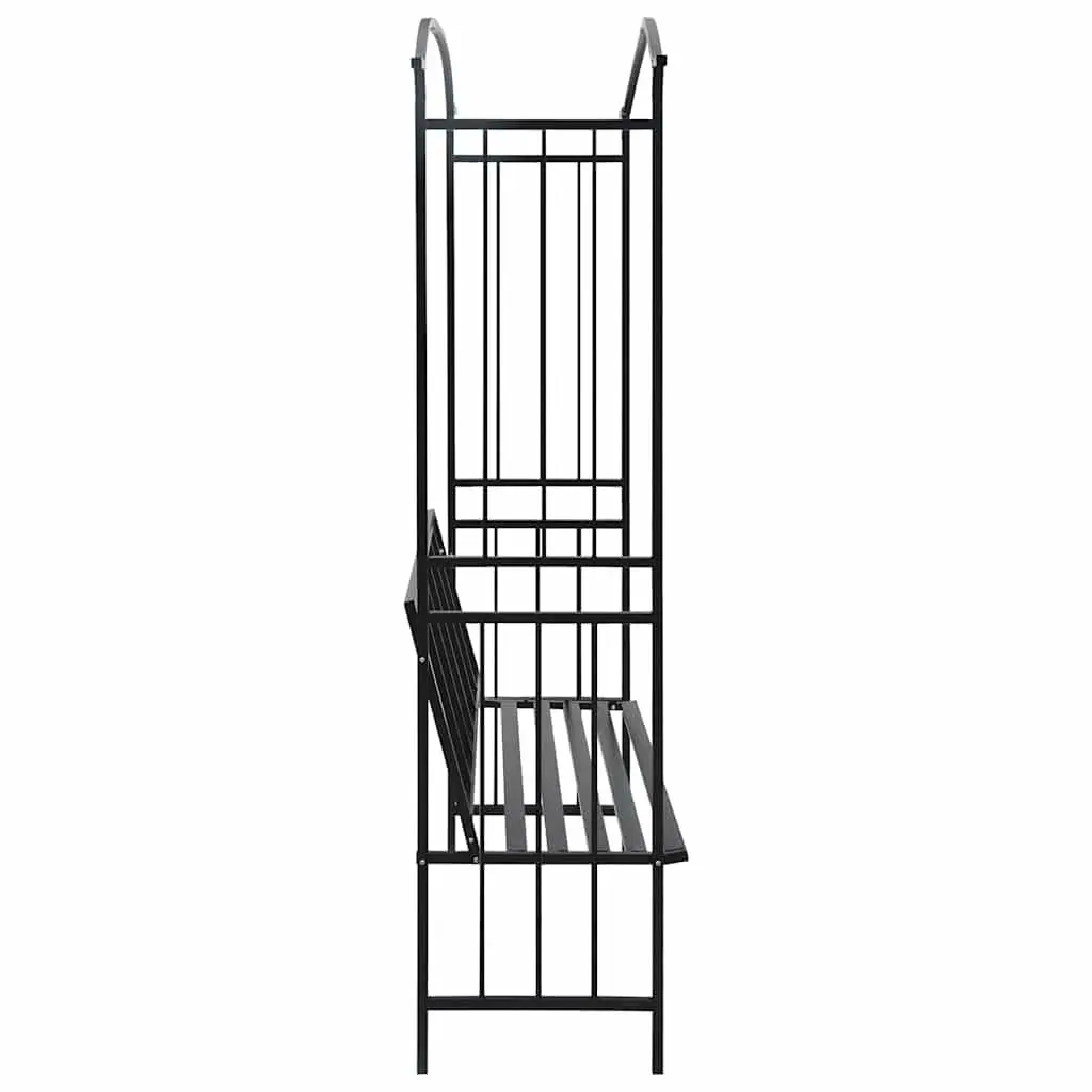 Garden Arch with Bench Black Iron Outdoor Pergola 128 x 50 x 207 cm