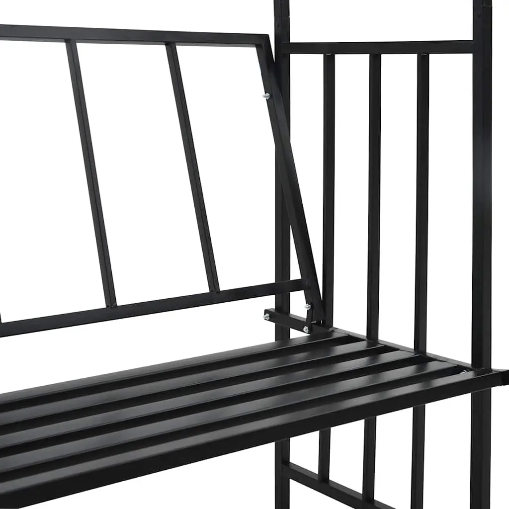 Garden Arch with Bench Black Iron Outdoor Pergola 128 x 50 x 207 cm