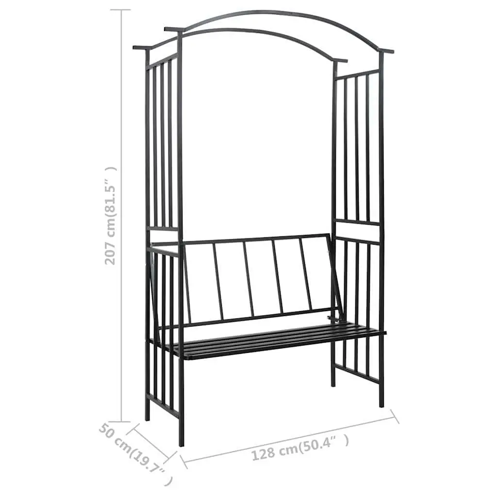 Garden Arch with Bench Black Iron Outdoor Pergola 128 x 50 x 207 cm