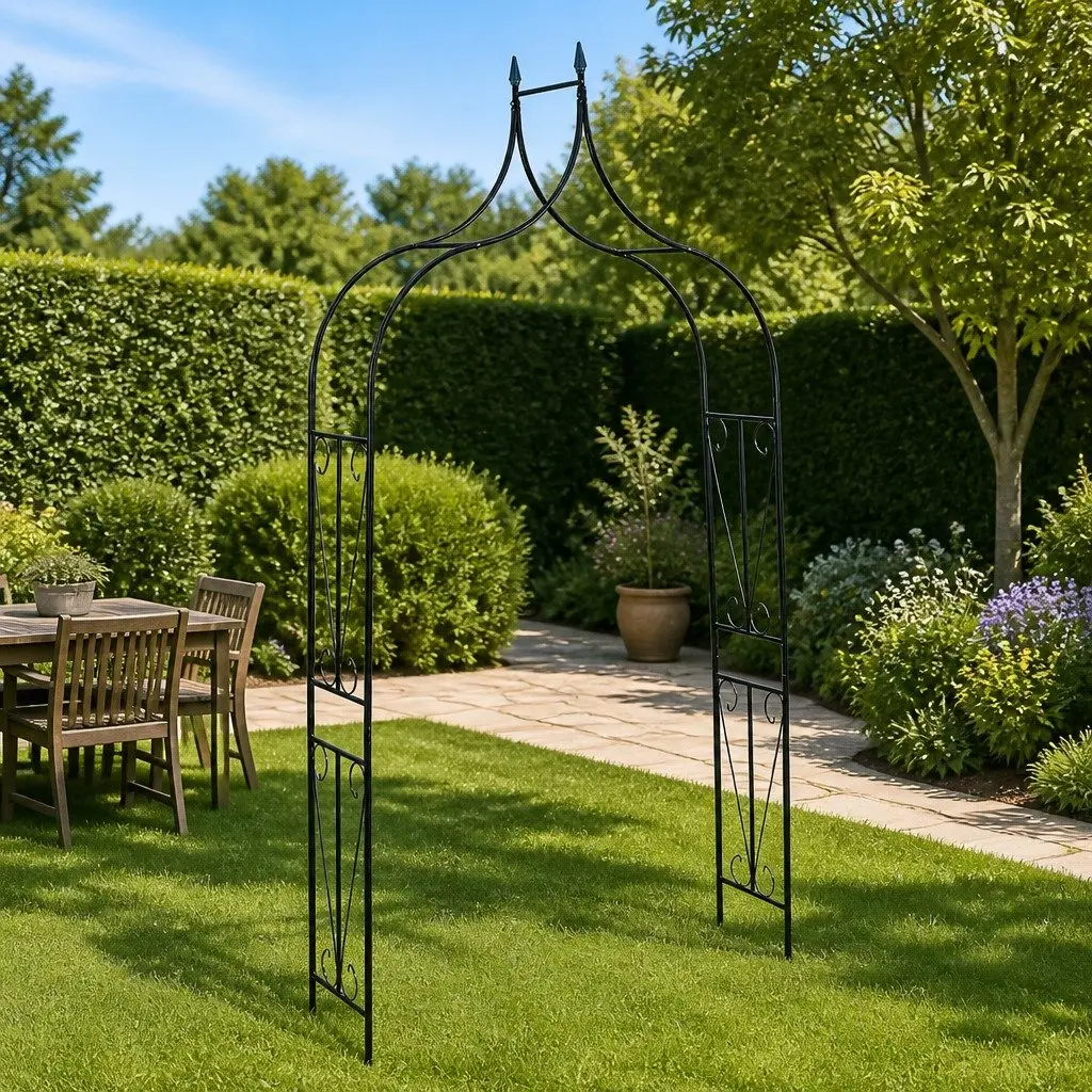Garden Arch Dark Green Iron Tubing 142 x 37 x 275 cm Outdoor Arbour Wedding Trellis