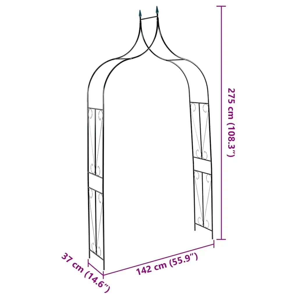 Garden Arch Dark Green Iron Tubing 142 x 37 x 275 cm Outdoor Arbour Wedding Trellis