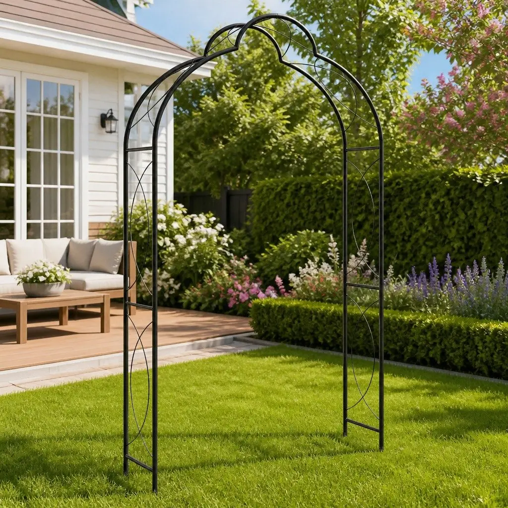 Garden Arch Black Iron Outdoor Arbour 150 x 34 x 240 cm