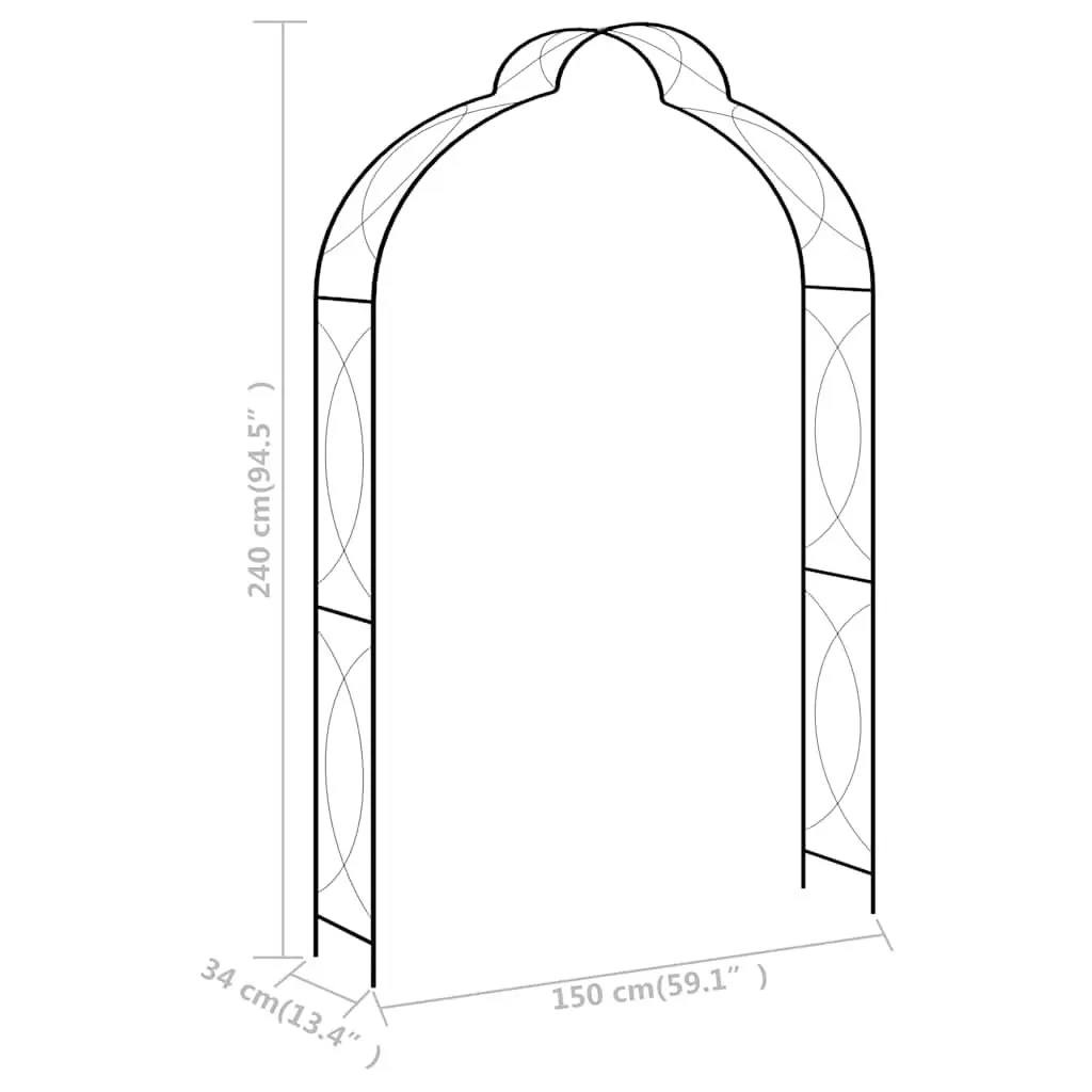 Garden Arch Black Iron Outdoor Arbour 150 x 34 x 240 cm