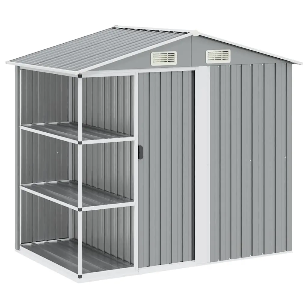 Garden Shed Grey Galvanised Iron Outdoor Storage House with Rack 205 x 130 x 183 cm
