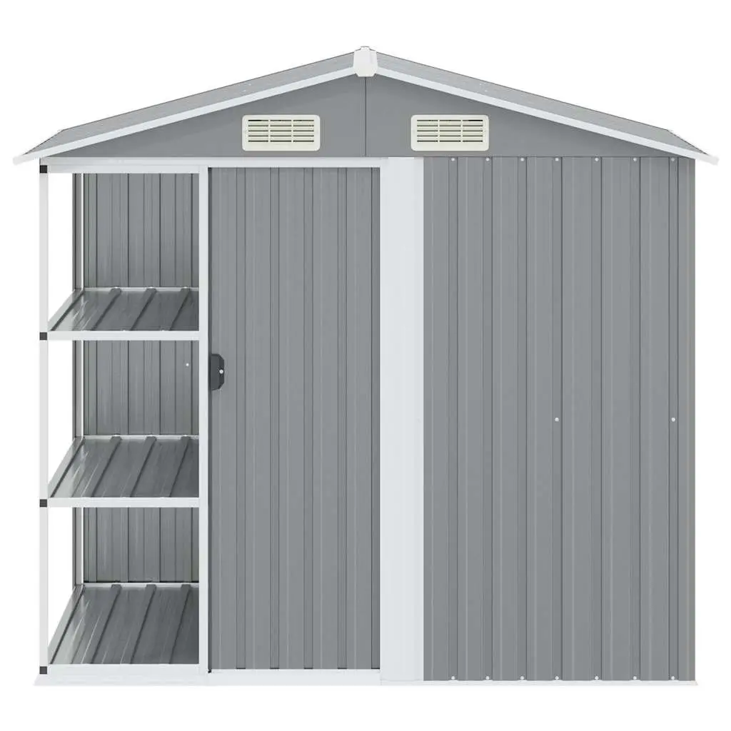 Garden Shed Grey Galvanised Iron Outdoor Storage House with Rack 205 x 130 x 183 cm