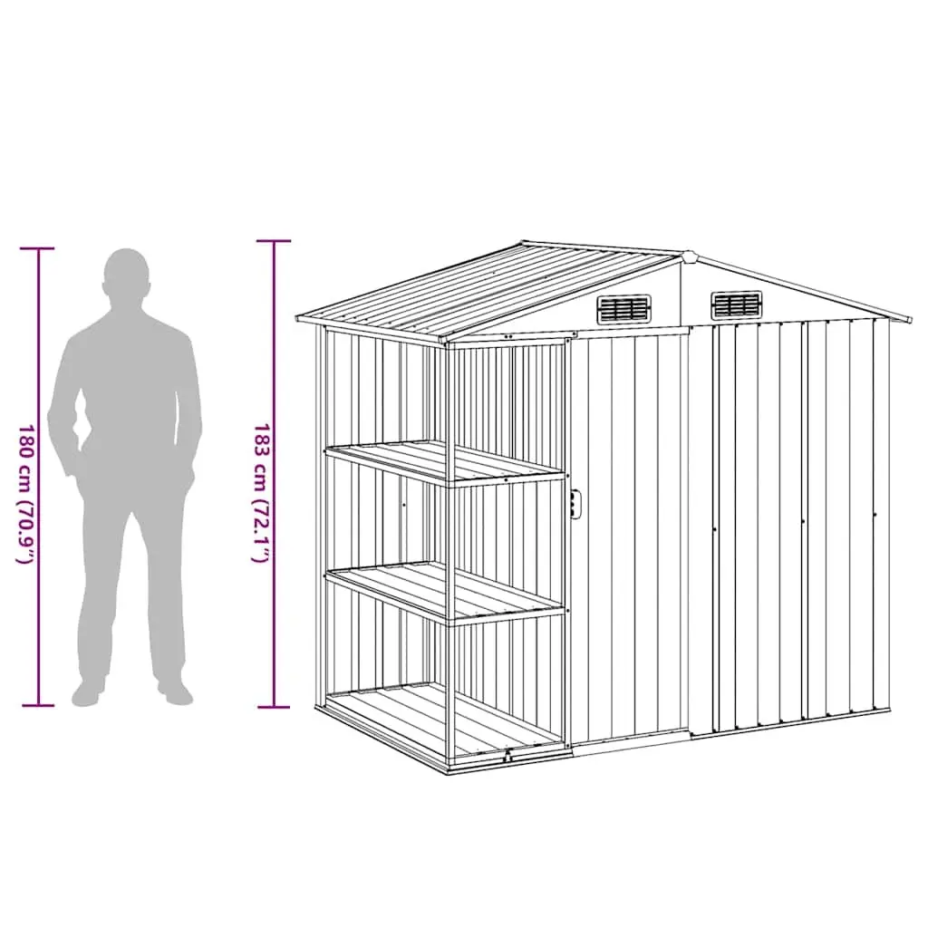 Garden Shed Grey Galvanised Iron Outdoor Storage House with Rack 205 x 130 x 183 cm