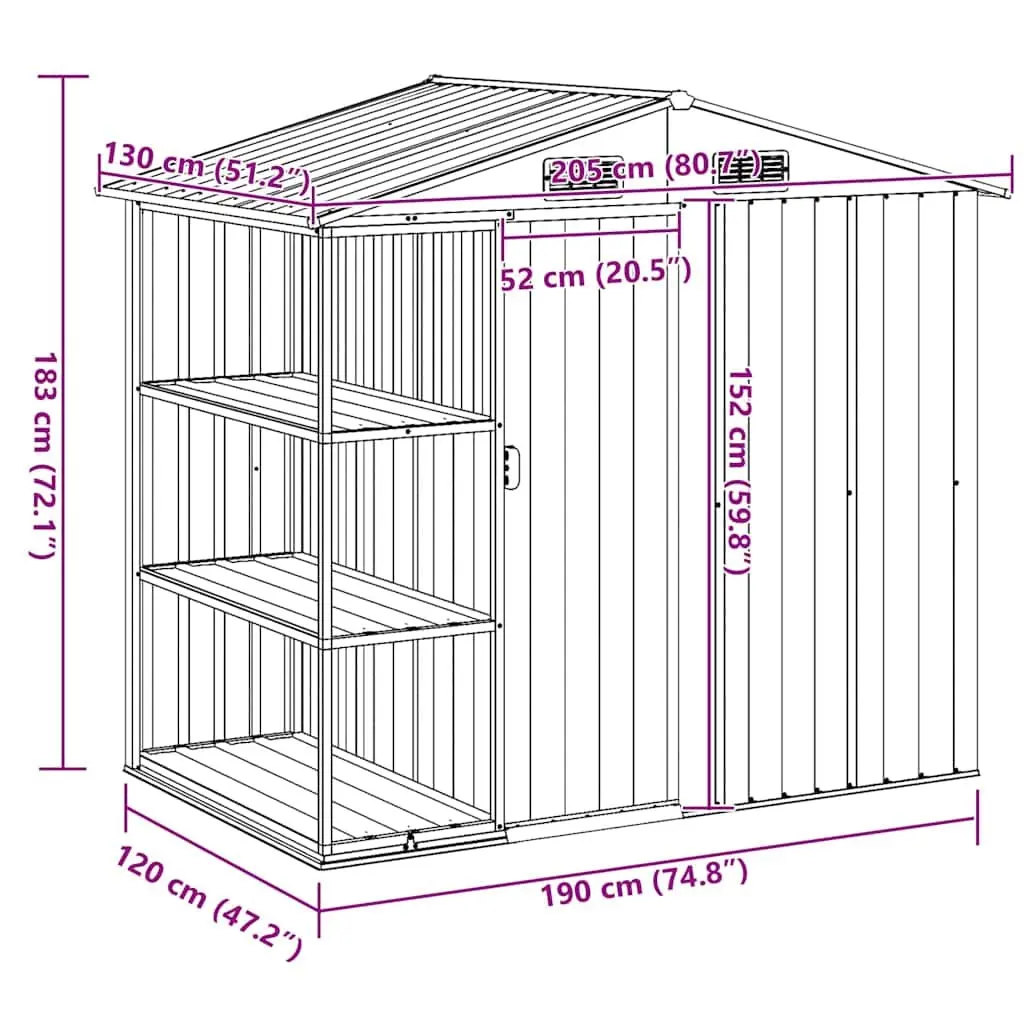 Garden Shed Grey Galvanised Iron Outdoor Storage House with Rack 205 x 130 x 183 cm