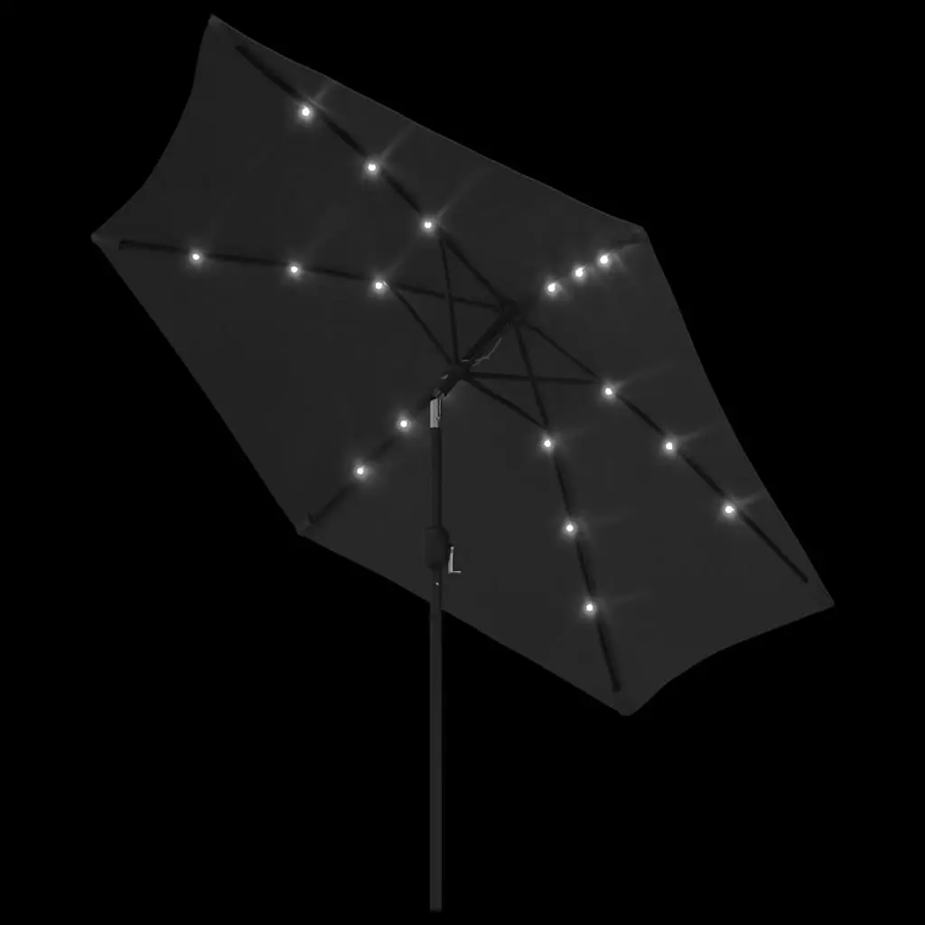 Garden Parasol 300cm Solar LED Lights Tilting Steel Pole