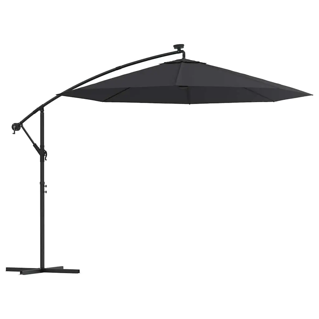 Cantilever Garden Parasol UV Protective 300cm with LED Lights Steel Pole Outdoor Sunshade