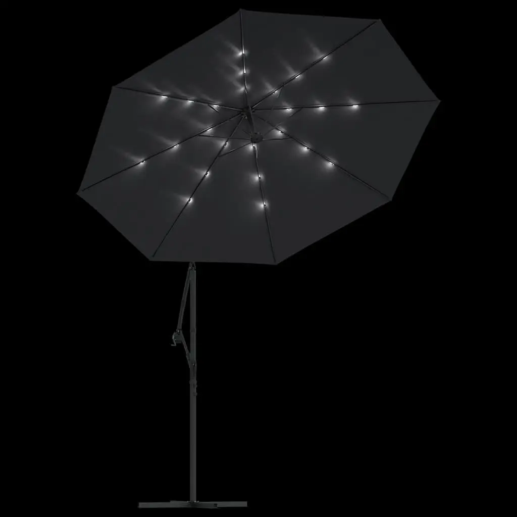 Cantilever Garden Parasol UV Protective 300cm with LED Lights Steel Pole Outdoor Sunshade