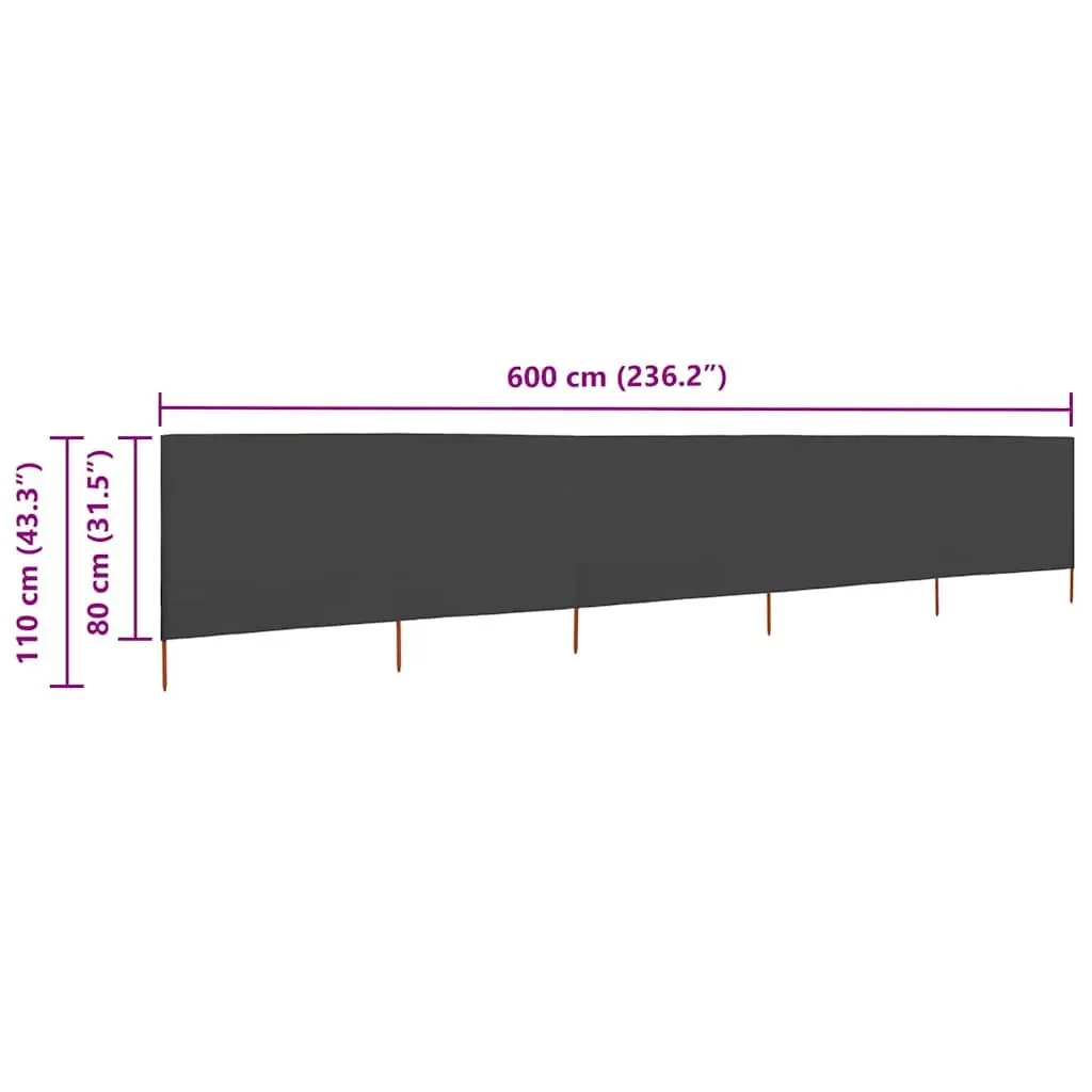 5-Panel Folding Wind Screen Outdoor Shelter Anthracite 600x80cm
