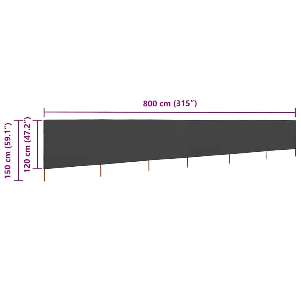 Folding Wind Screen Garden Shelter 800x120 cm 6 Panels Anthracite Outdoor