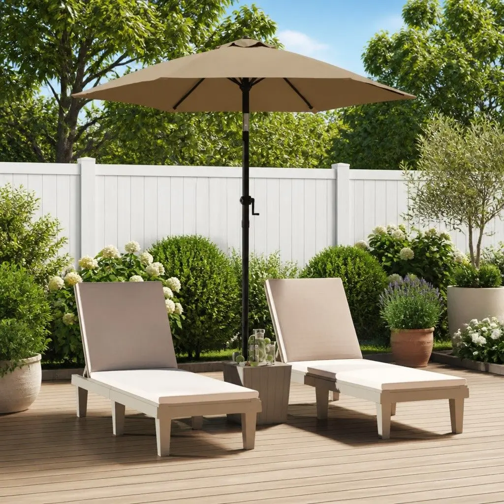Garden Parasol Crank Tilt Taupe 200x224cm Outdoor Patio Umbrella Sunshade