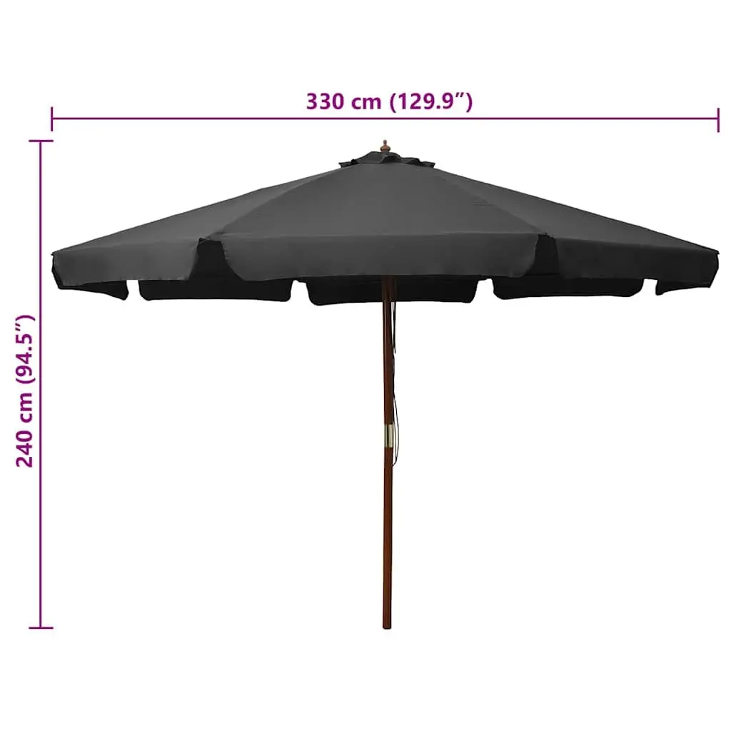 Garden Umbrella Wooden Pole 330cm Anthracite Shade for Outdoor Relaxation