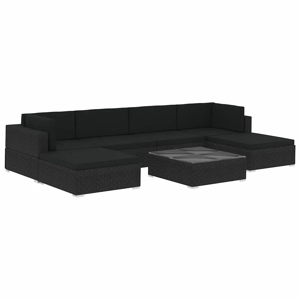 Garden Lounge Set 7 Piece Weather-Resistant Poly Rattan Sofa Patio Furniture with Cushions