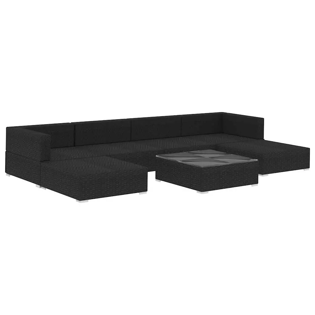 Garden Lounge Set 7 Piece Weather-Resistant Poly Rattan Sofa Patio Furniture with Cushions