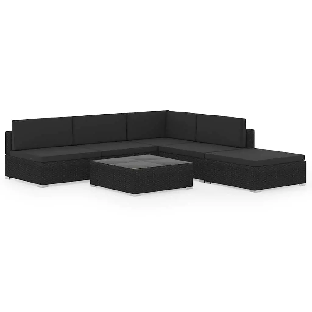 Garden Lounge Set 6 Piece Weather-Resistant Black Rattan Outdoor Sofa Patio Furniture