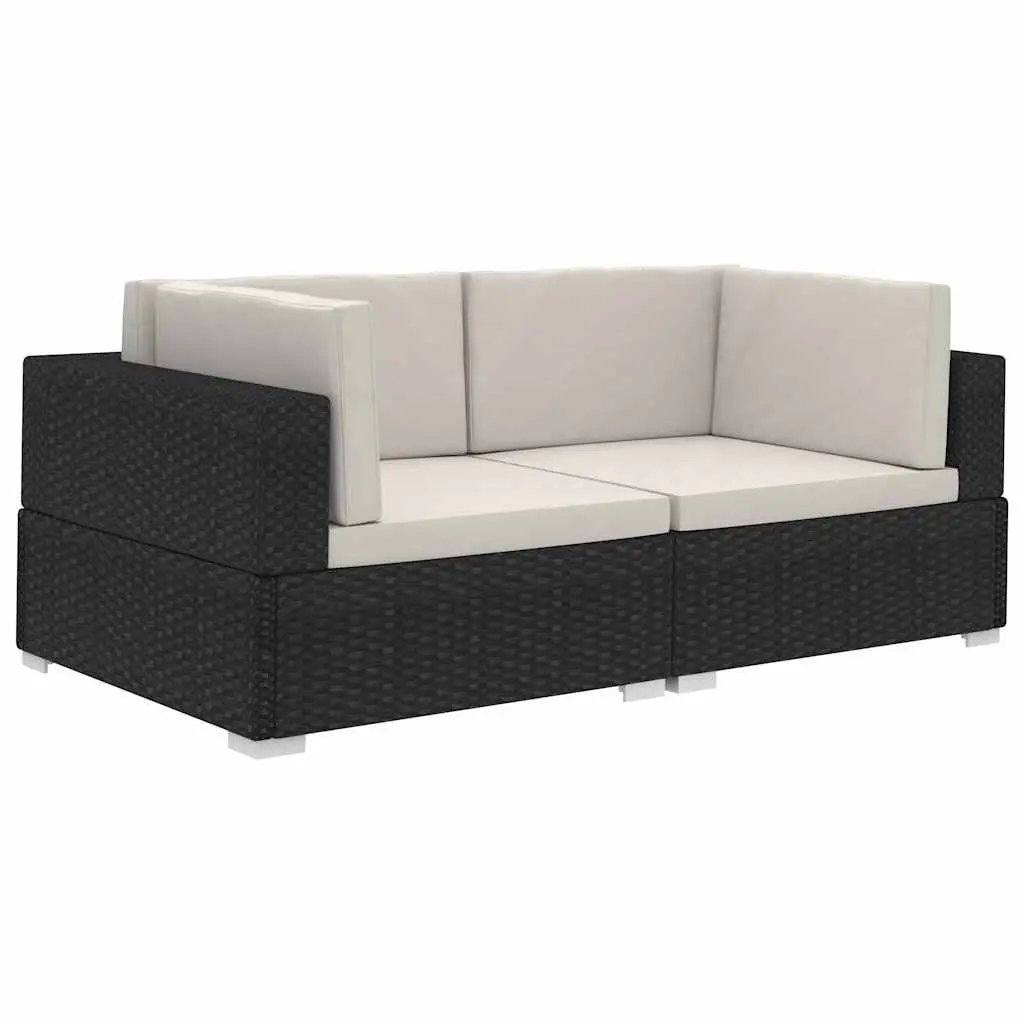 Outdoor Sectional Corner Chairs 2 pcs Poly Rattan Black Garden Seating with