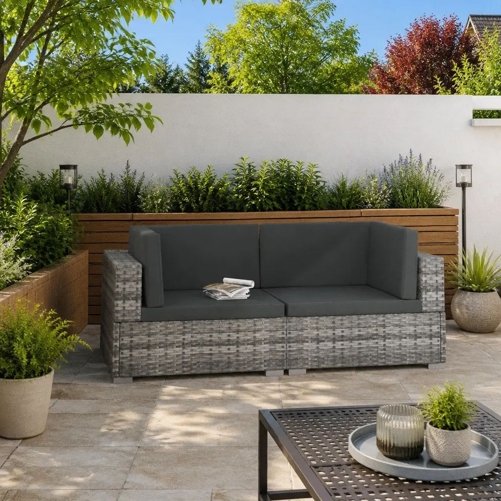 Outdoor Sectional Corner Chairs Grey Poly Rattan 2 Piece Garden Seating