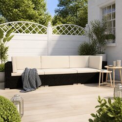 Outdoor Garden Sofa Set 3 Piece Poly Rattan Patio Furniture with Cushions Black