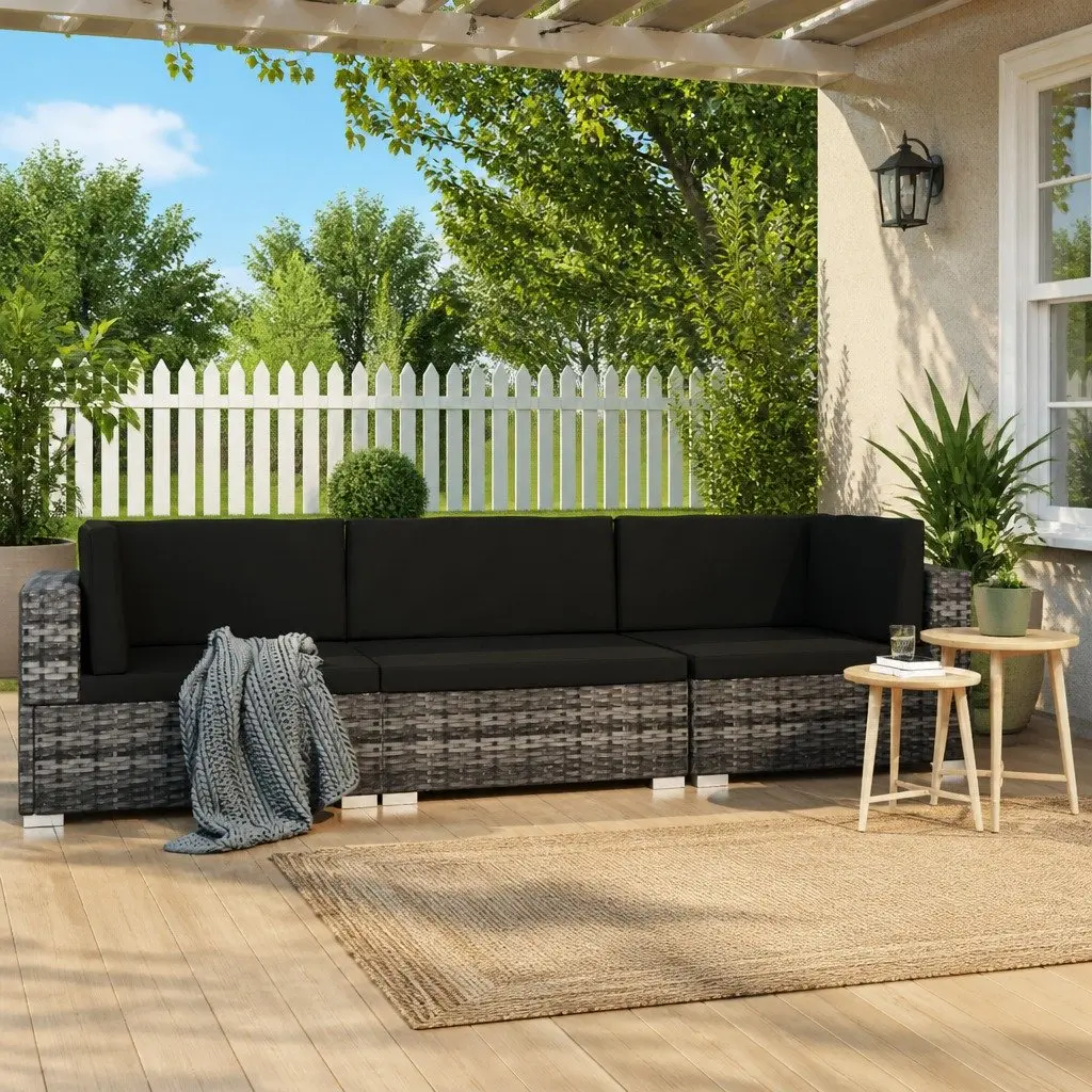 Outdoor Garden Sofa Set 3 Piece Poly Rattan Patio Furniture with Cushions Grey