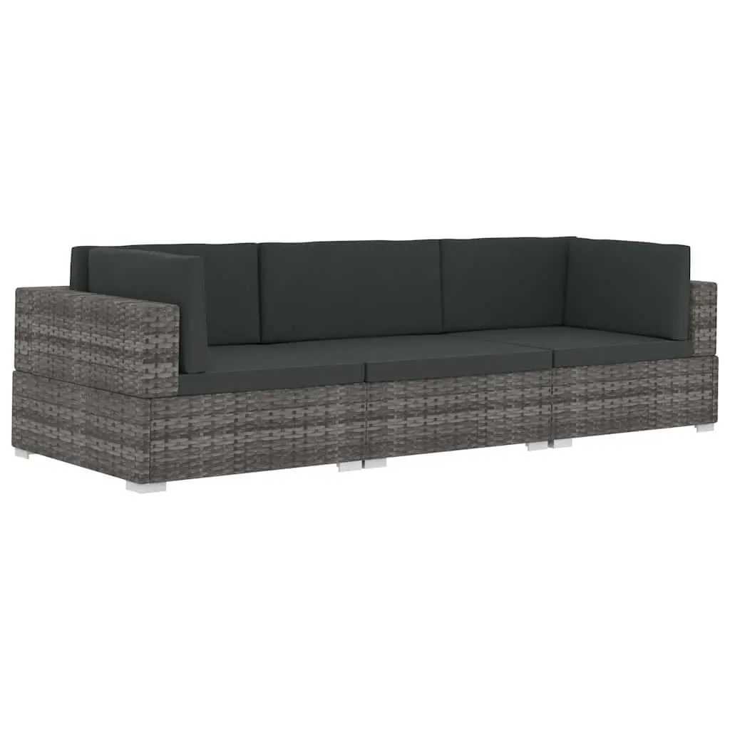 Outdoor Garden Sofa Set 3 Piece Poly Rattan Patio Furniture with Cushions Grey