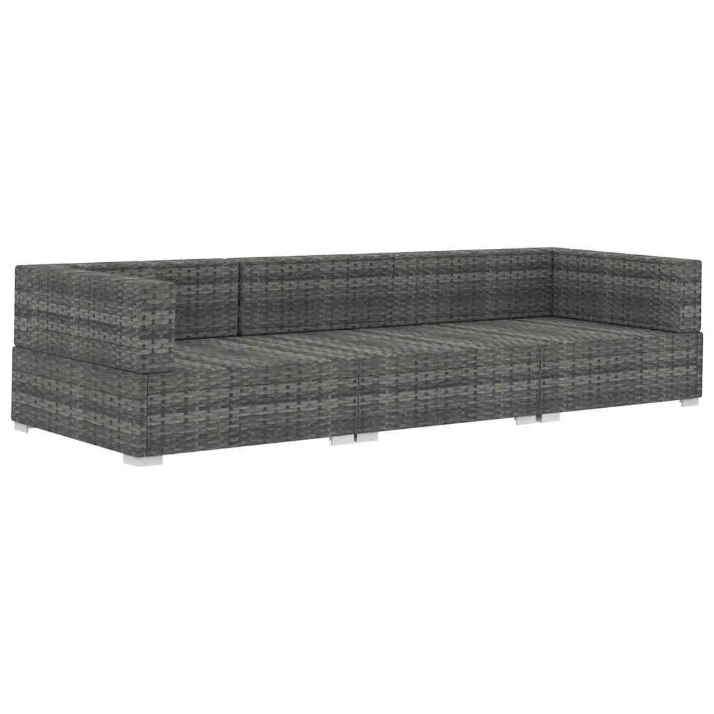 Outdoor Garden Sofa Set 3 Piece Poly Rattan Patio Furniture with Cushions Grey