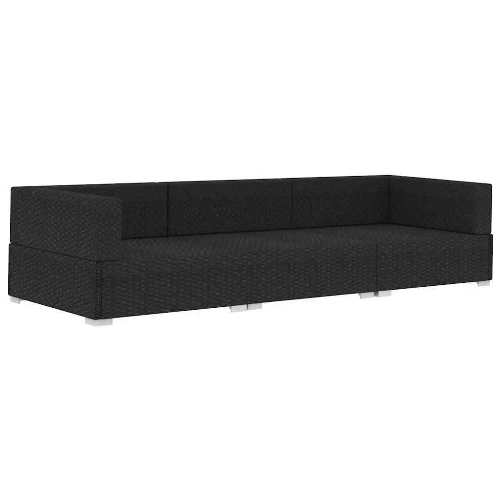 Outdoor Garden Sofa Set 3 Piece Poly Rattan Patio Furniture with Cushions Black