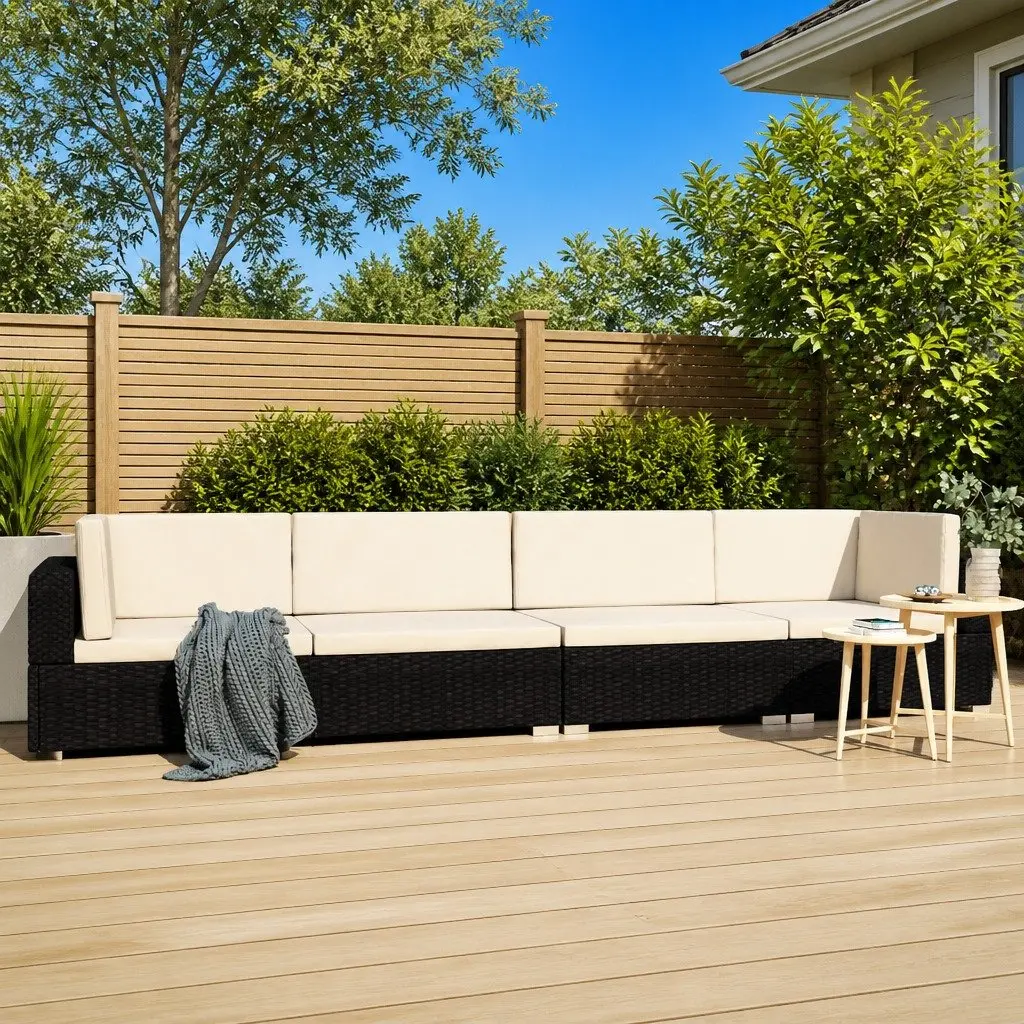 Outdoor Garden Sofa Set Modular Poly Rattan 4 Piece Black