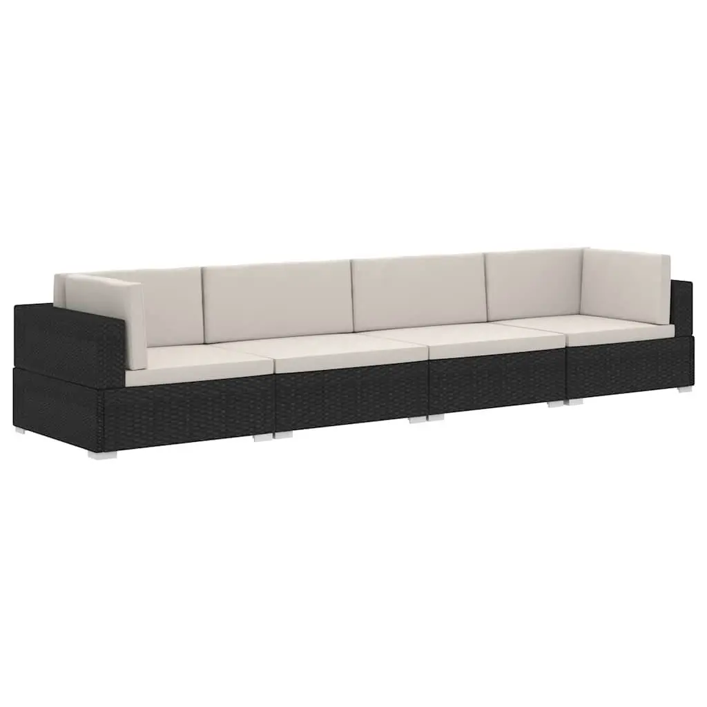 Outdoor Garden Sofa Set Modular Poly Rattan 4 Piece Black