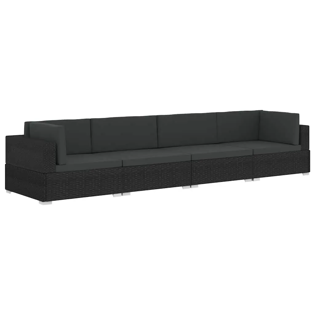 Outdoor Garden Sofa Set Poly Rattan 4 Piece Black