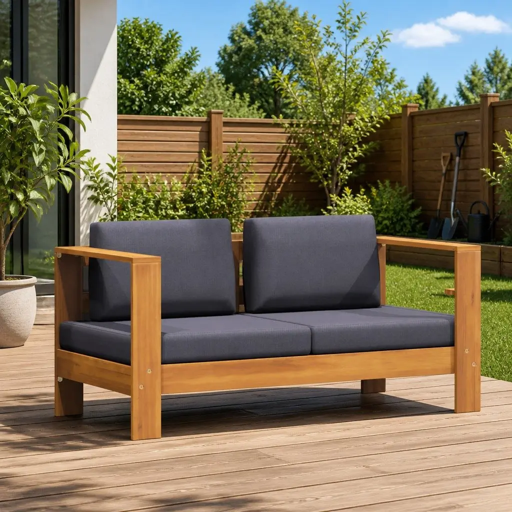 Garden Bench Outdoor Sofa 140cm 2-Seater Solid Acacia Wood with Cushions