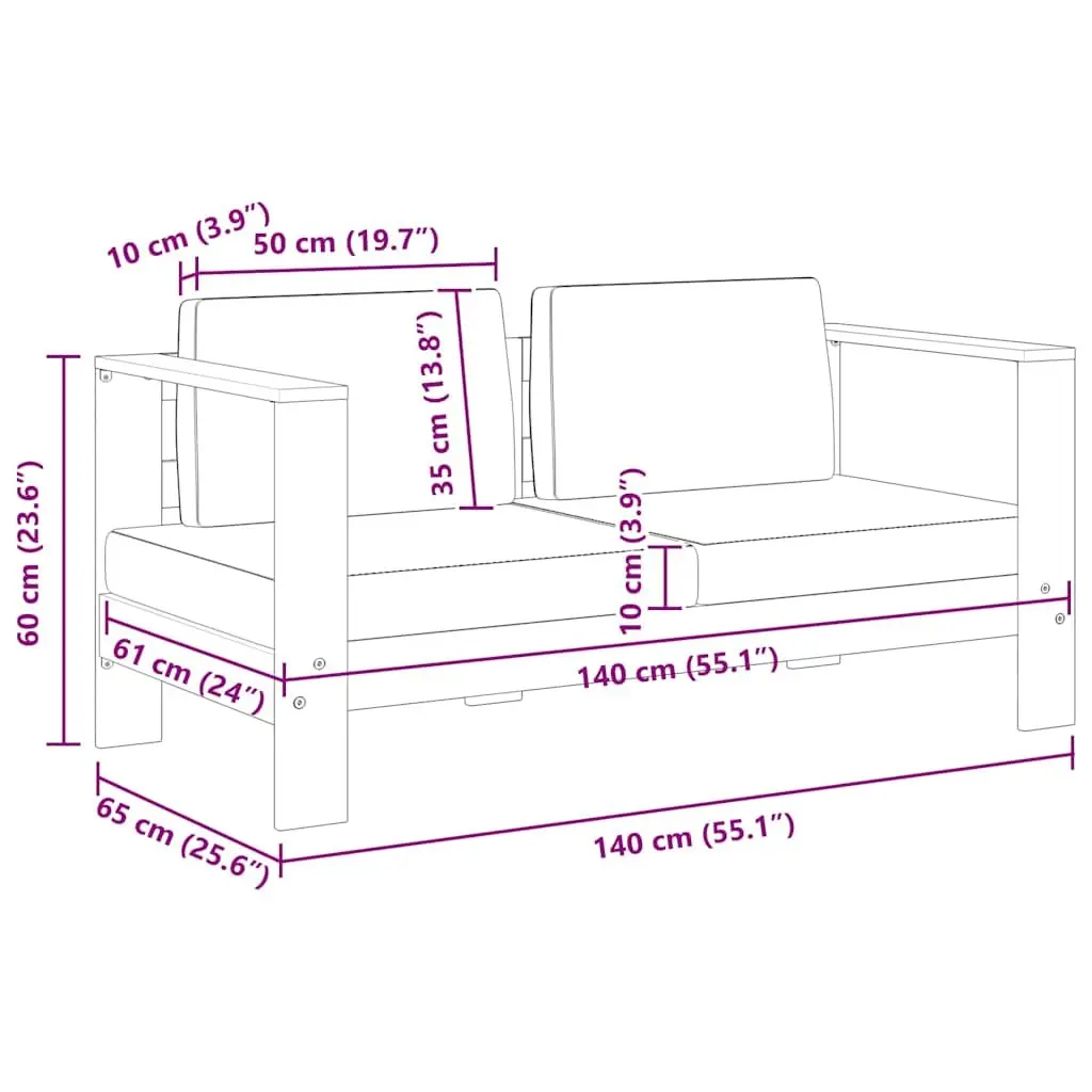 Garden Bench Outdoor Sofa 140cm 2-Seater Solid Acacia Wood with Cushions