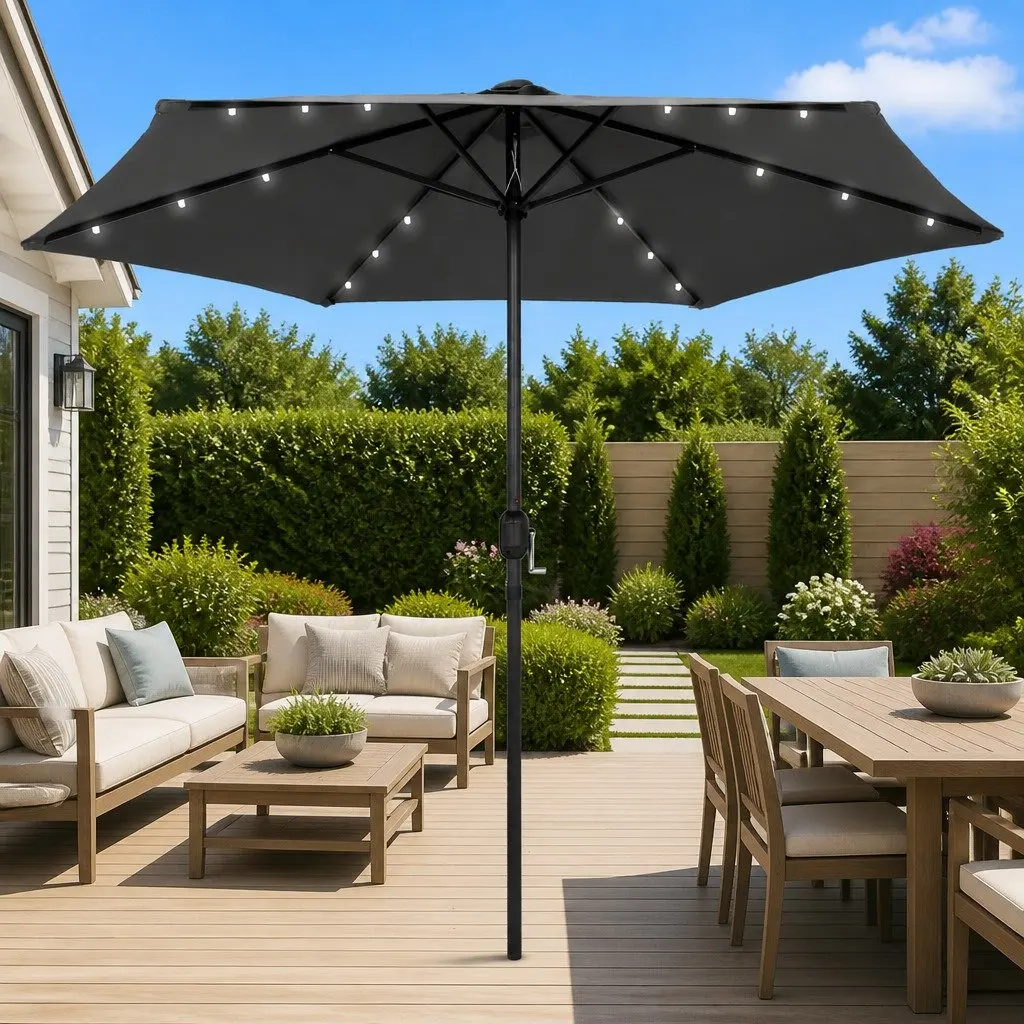 270 cm Garden Parasol with Integrated Solar LED Lights