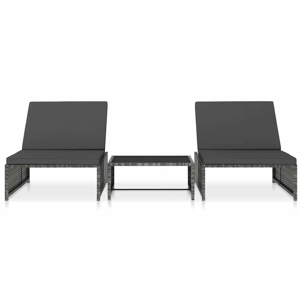 Reclining Garden Chairs 2pcs Grey Poly Rattan Outdoor Lounge Set with Table