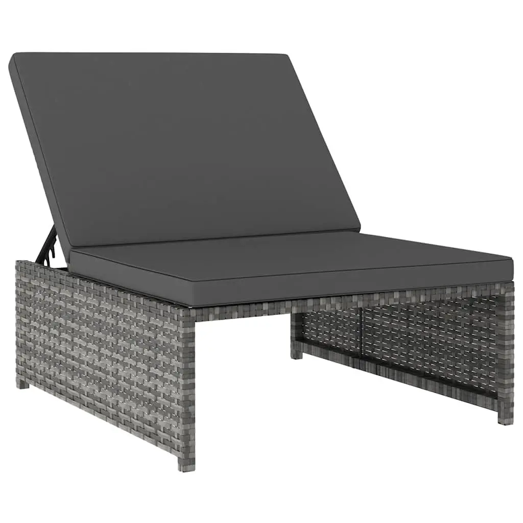 Reclining Garden Chairs 2pcs Grey Poly Rattan Outdoor Lounge Set with Table